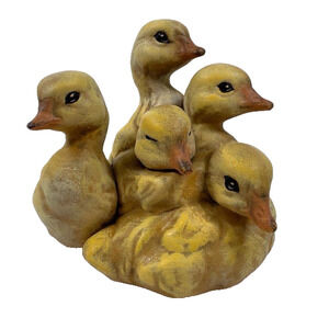 Duck 5 Ducklings Ceramic Classic Figurine Hand Painted Felt Bottom waterfowl VTG
